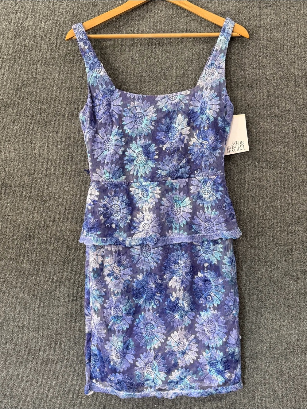 Belle Badgley Mischka Women’s Embroidered Floral Regina Dress Size 4 Blue Purple